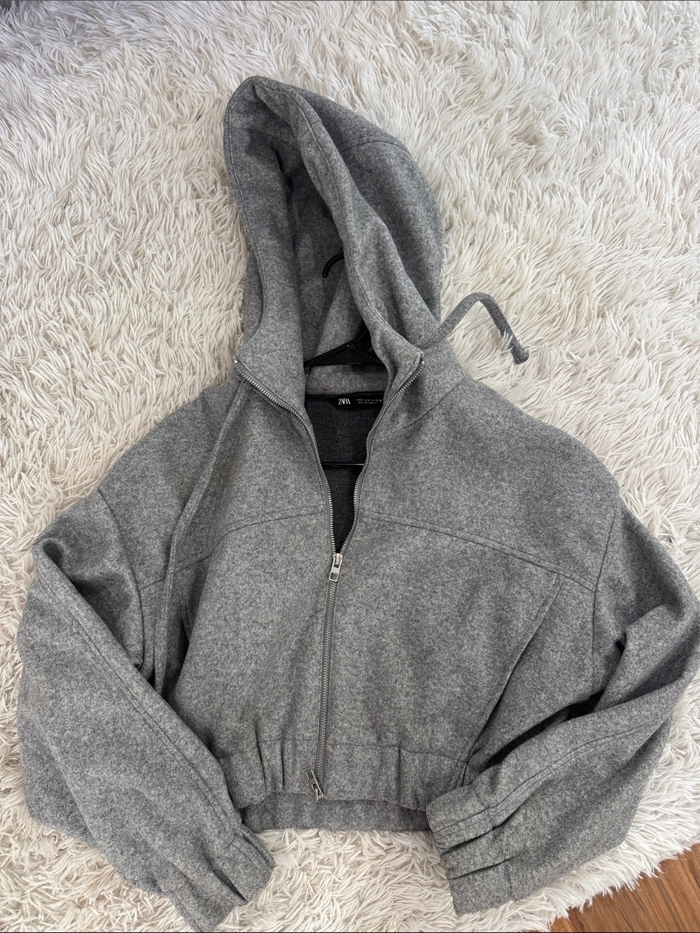 Zara Grey Cropped bomber Hoodie Jacket